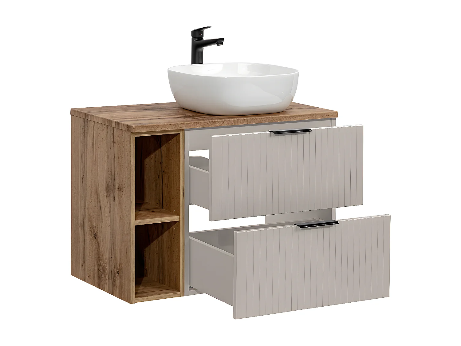 Meuble simple vasque 80cm 2 niches Adriel Cachemire et Bois