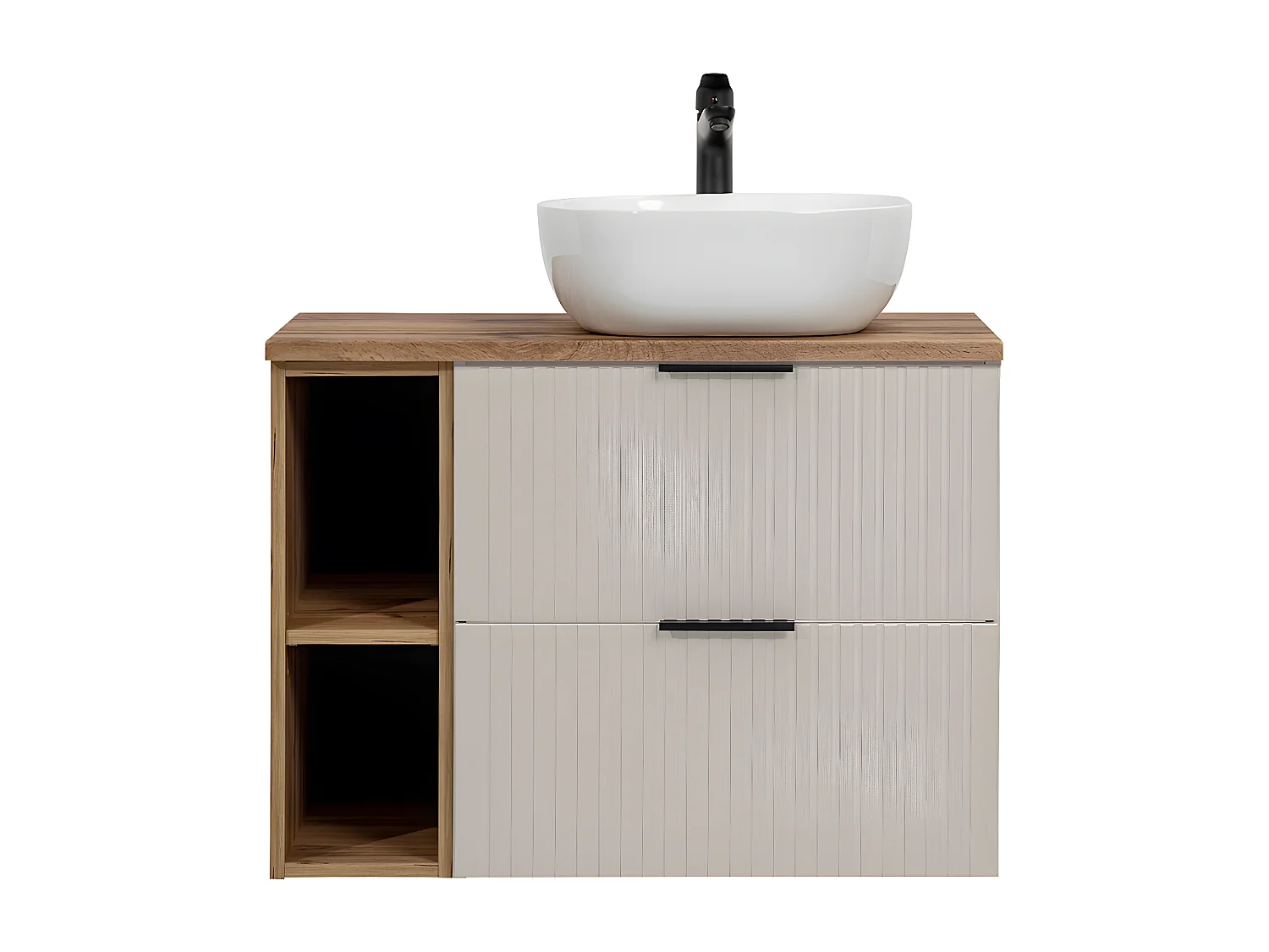 Meuble simple vasque 80cm 2 niches Adriel Cachemire et Bois