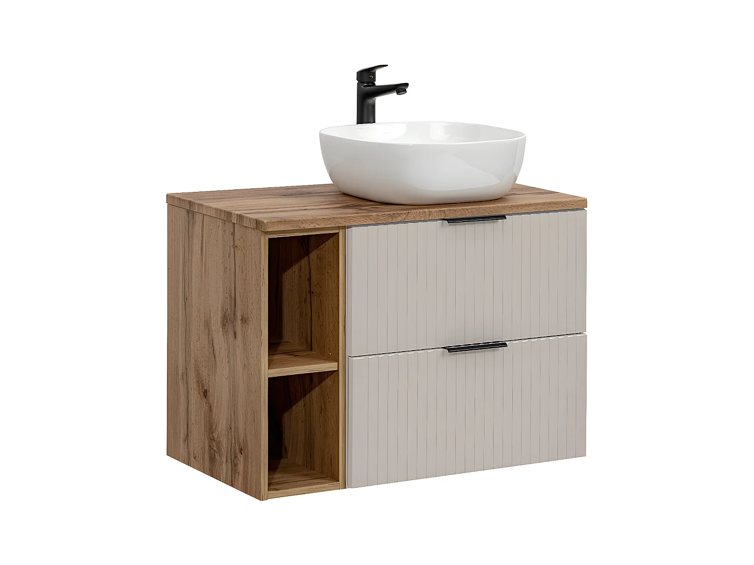 Enkele wastafel 80cm 2 nissen Adriel Kasjmier en Hout