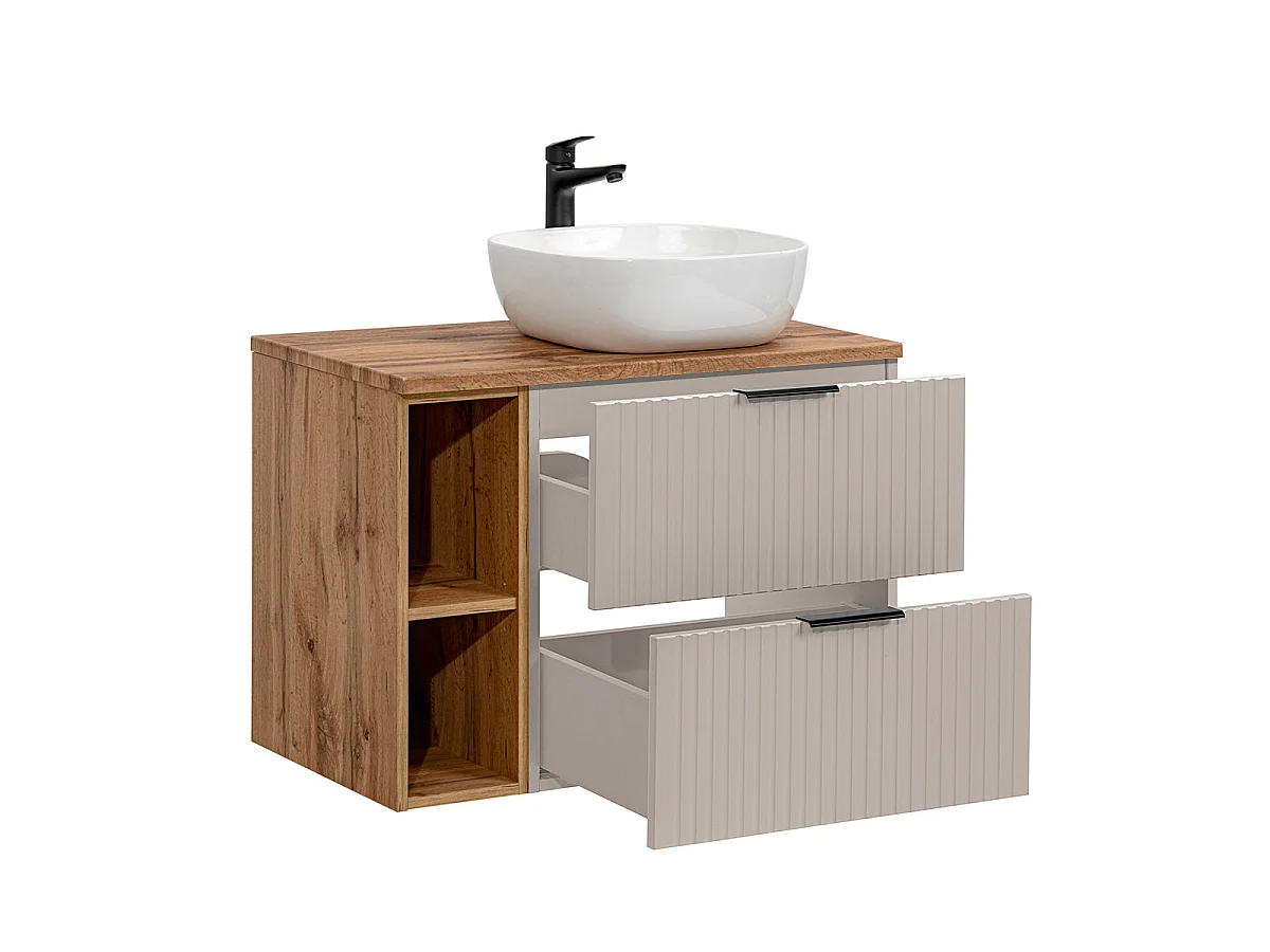 Single basin unit 80cm 2 niches Adriel Cashmere and Wood