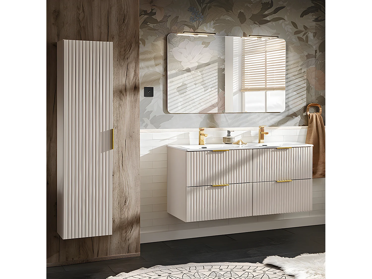 Meuble double vasque encastrée 120cm Adriel Cachemire