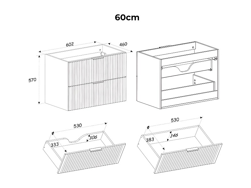 Meuble simple vasque encastrée 60cm Adriel Cachemire