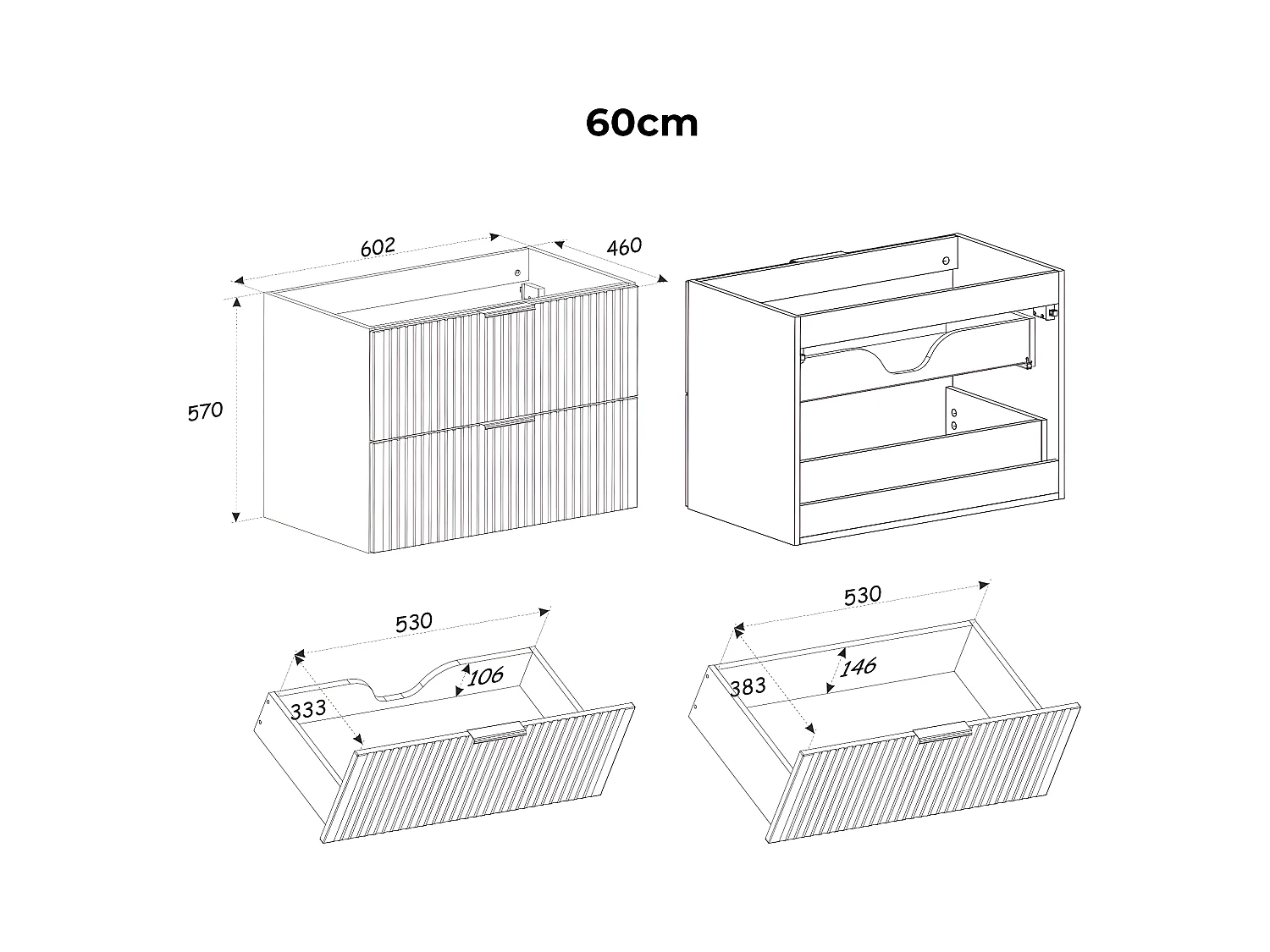Meuble simple vasque encastrée 60cm Adriel Cachemire