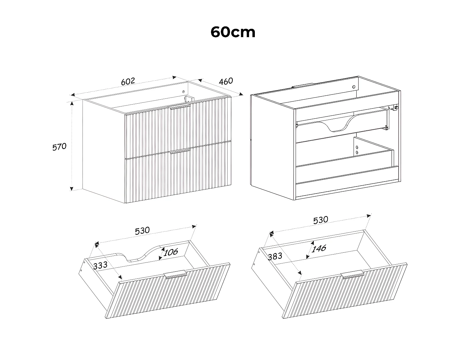 Meuble simple vasque encastrée 60cm Adriel Cachemire