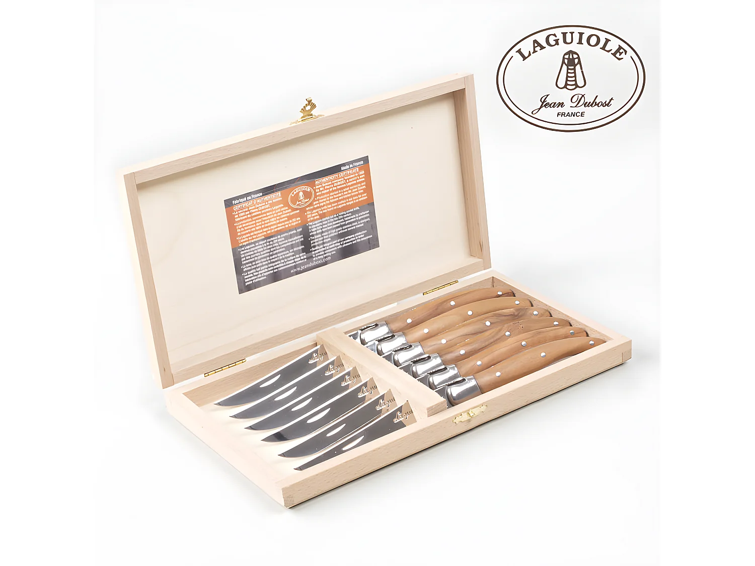 Coffret 6 couteaux laguiole bois olivier