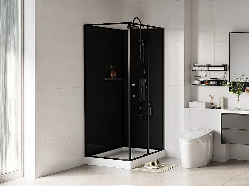 Box doccia rettangolare Installazione reversibile L110 x l80 x H225 cm Nero - ZODANI