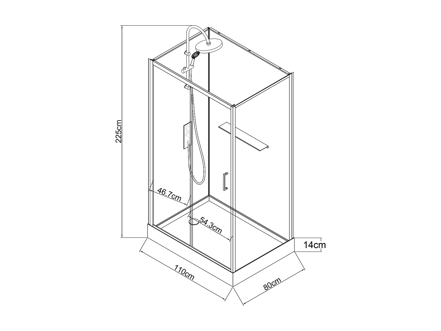 Rechthoekige douchecabine - Omkeerbare installatie - Zwart - L110 x B80 x H225 cm - ZODANI