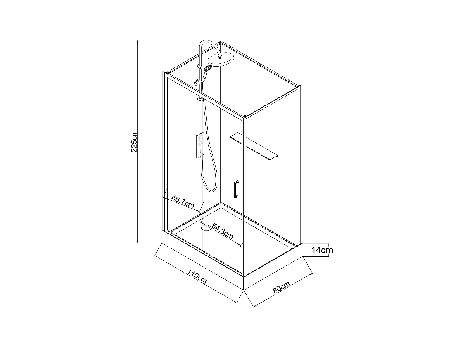 Cabine de douche rectangulaire - Installation réversible - Noir - L110 x l80 x H225 cm - ZODANI