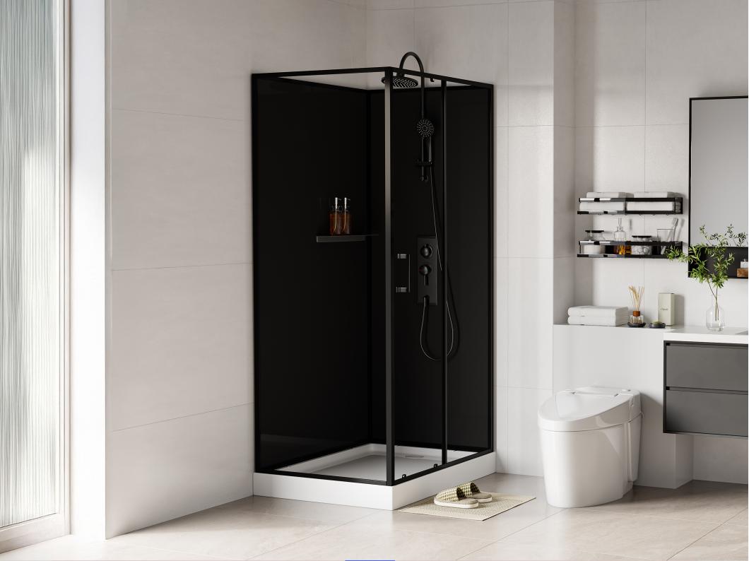 Cabine de douche rectangulaire - Installation réversible - Noir - L110 x l80 x H225 cm - ZODANI