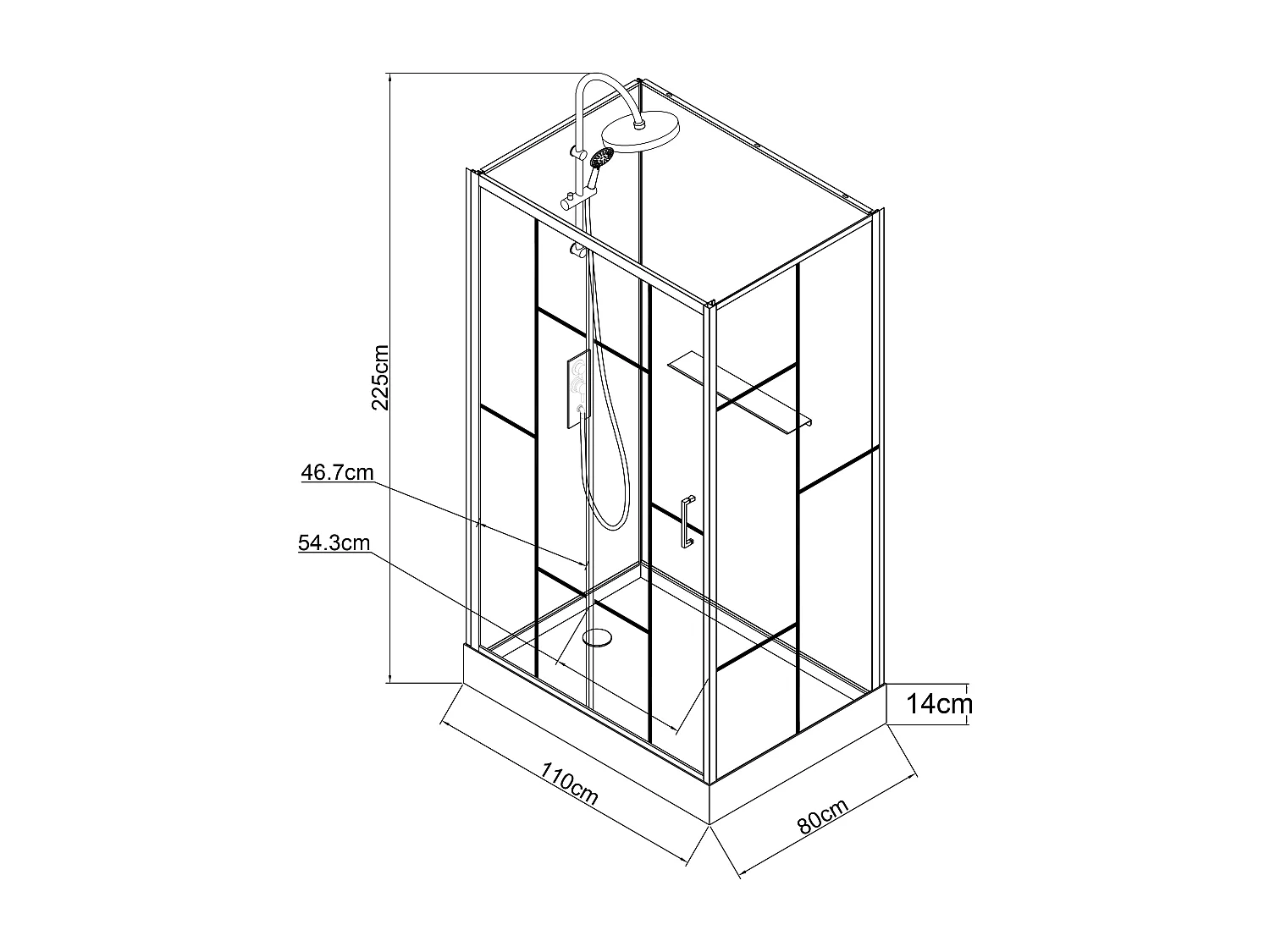 Cabine de douche rectangulaire sérigraphiée - Installation réversible - Blanc et Noir mat - L110 x l80 x H225 cm - GAVILA