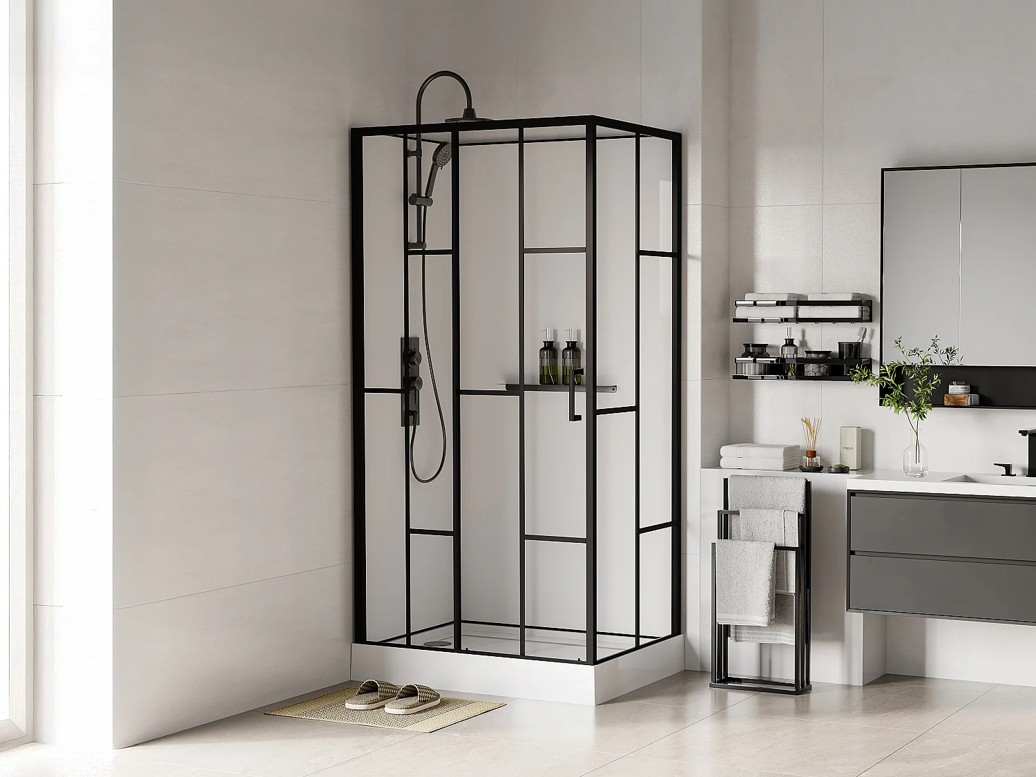 Box doccia rettangolare serigrafato Installazione reversibile L110 x l80 x H225cm Bianco e Nero opaco - GAVILA