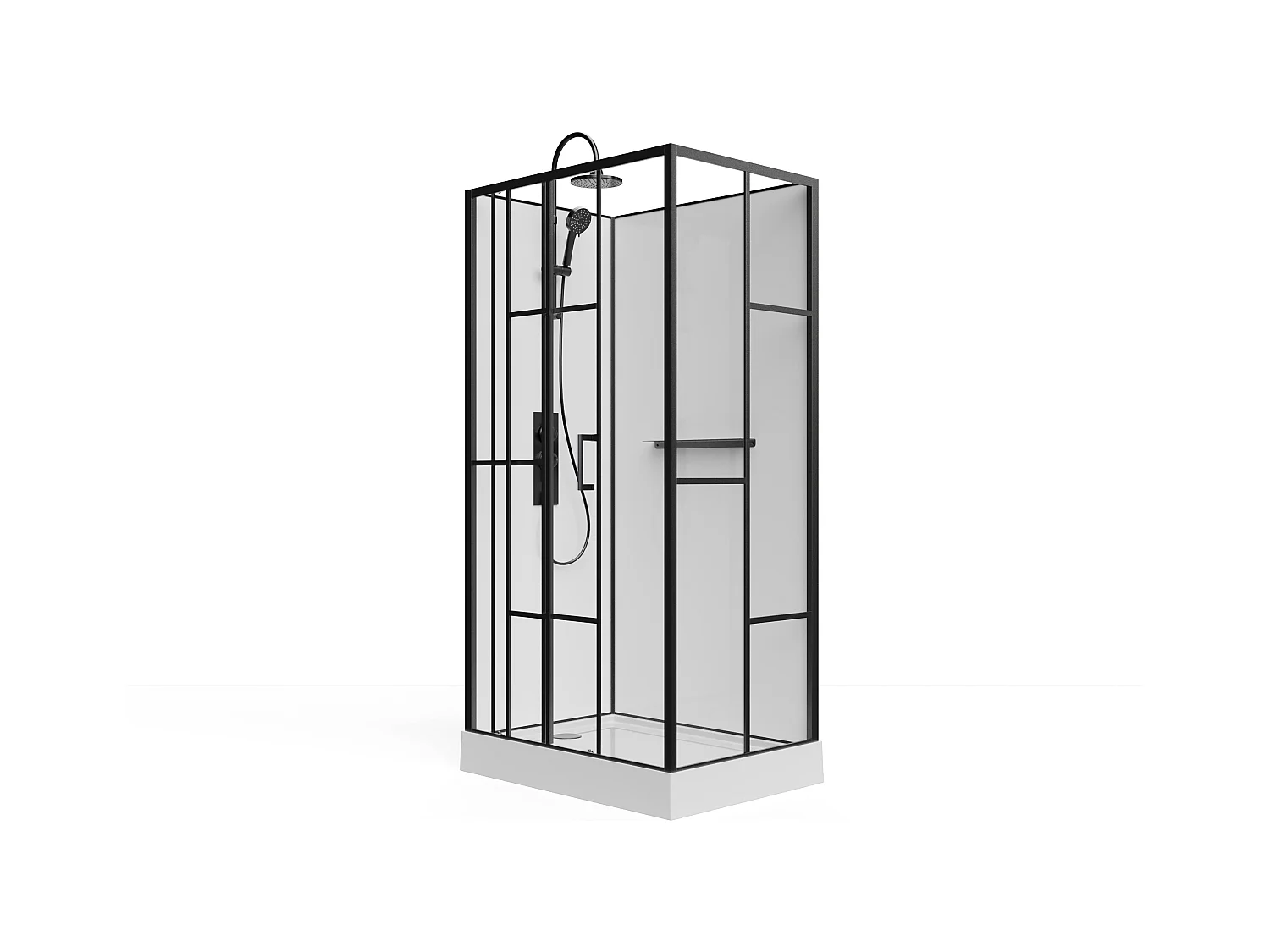Cabine de douche rectangulaire sérigraphiée - Installation réversible - Blanc et Noir mat - L110 x l80 x H225 cm - GAVILA