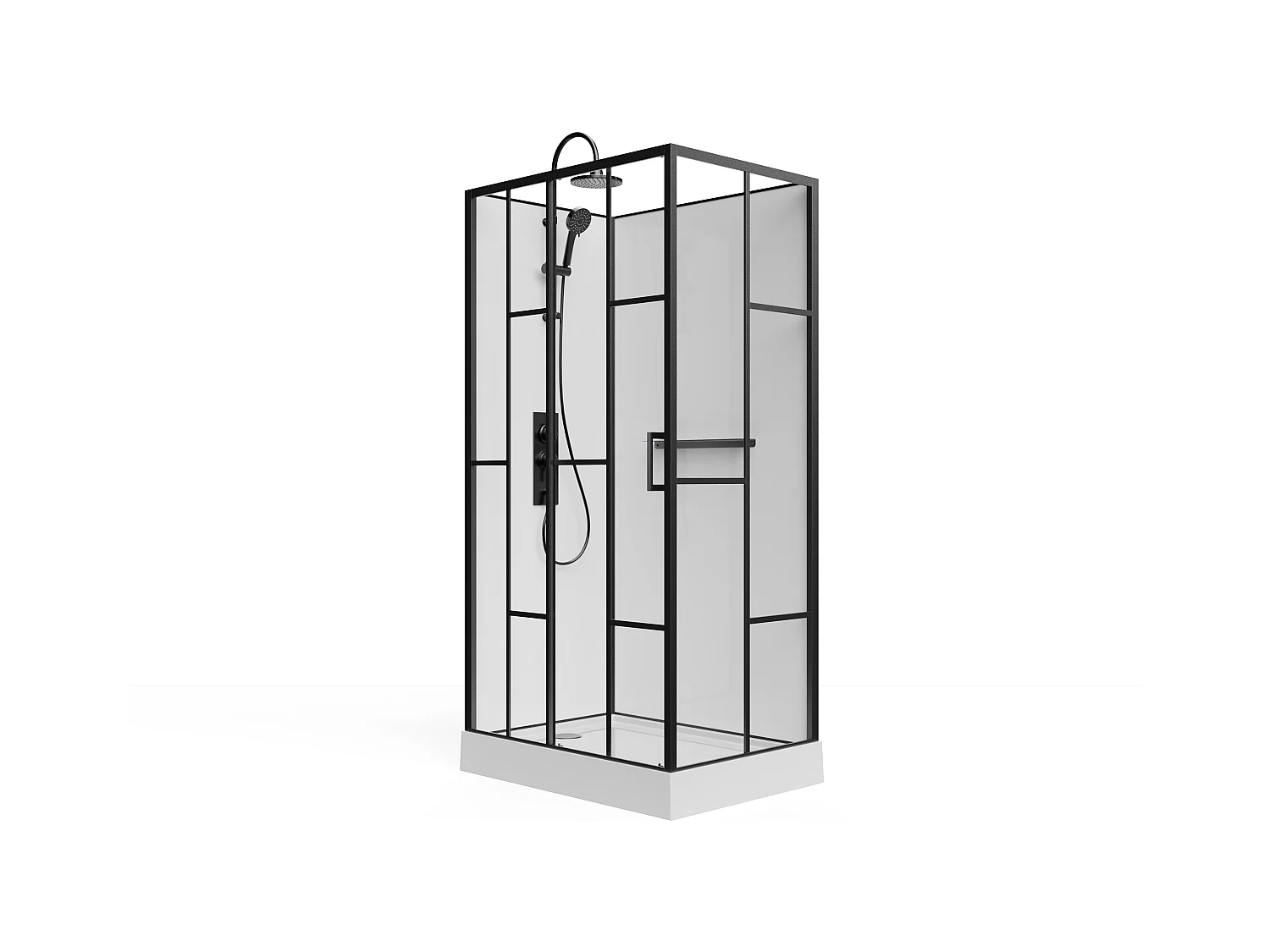 Cabine de douche rectangulaire sérigraphiée - Installation réversible - Blanc et Noir mat - L110 x l80 x H225 cm - GAVILA