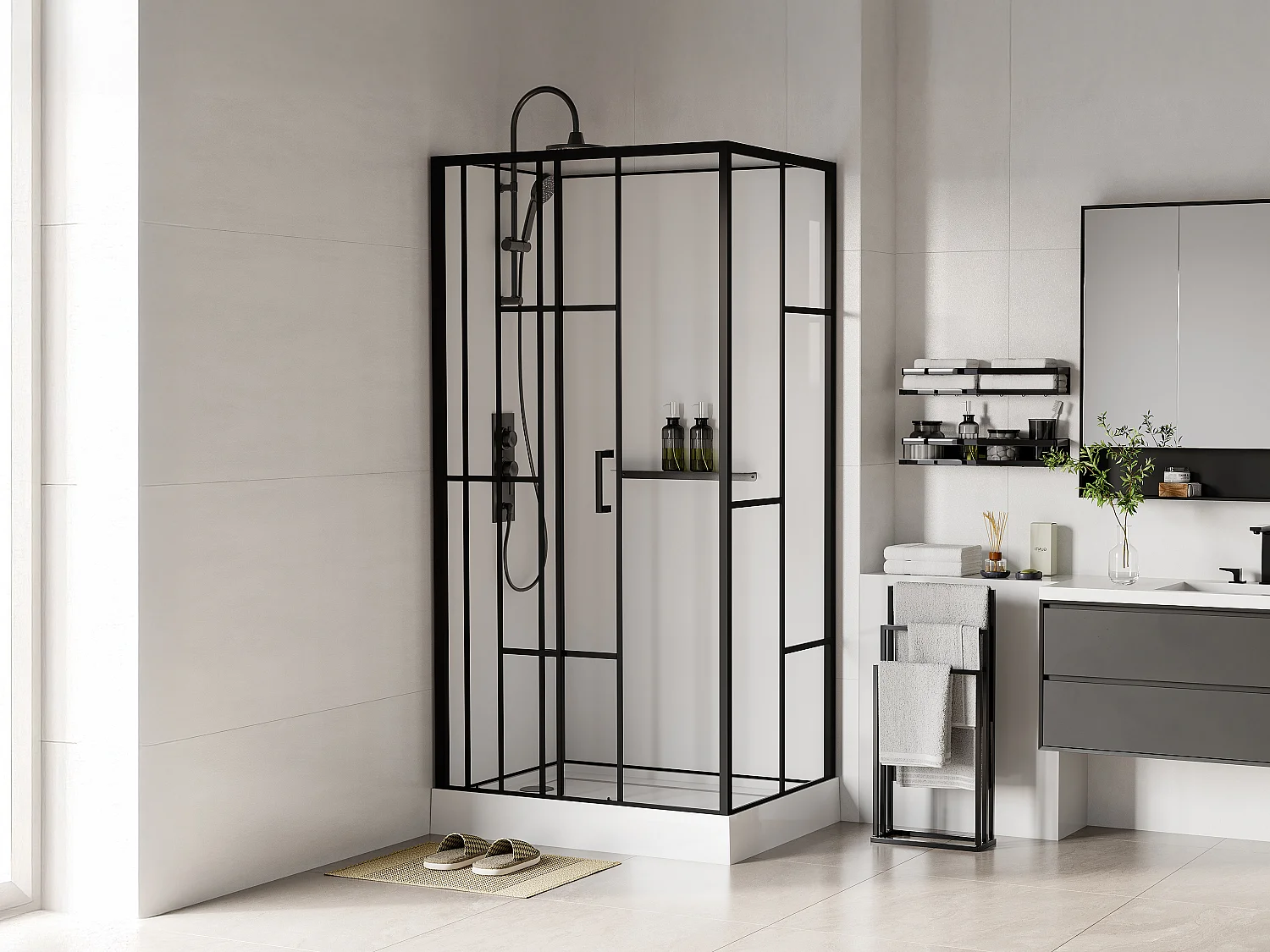 Box doccia rettangolare serigrafato Installazione reversibile L110 x l80 x H225cm Bianco e Nero opaco - GAVILA