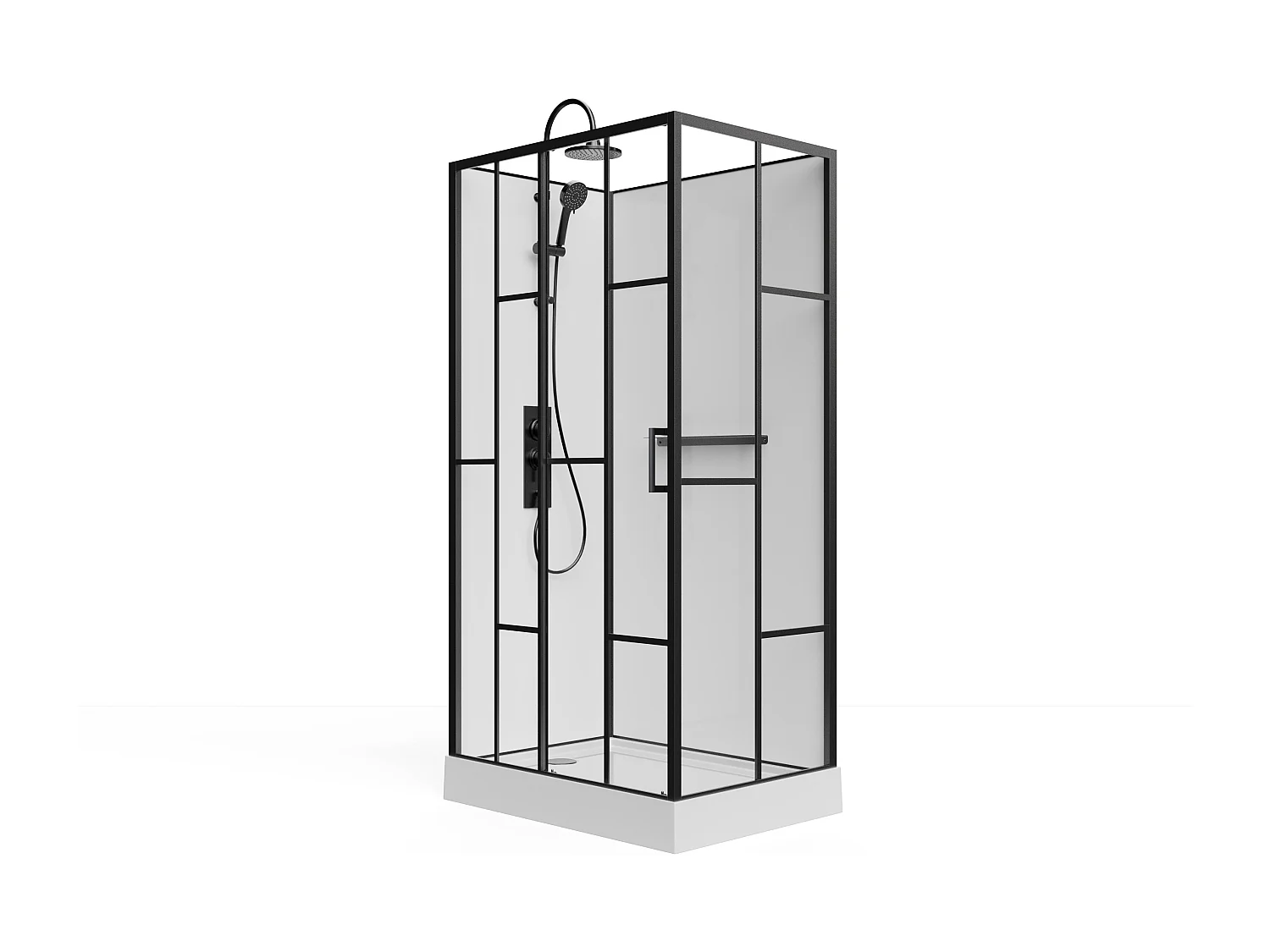 Box doccia rettangolare serigrafato Installazione reversibile L110 x l80 x H225cm Bianco e Nero opaco - GAVILA