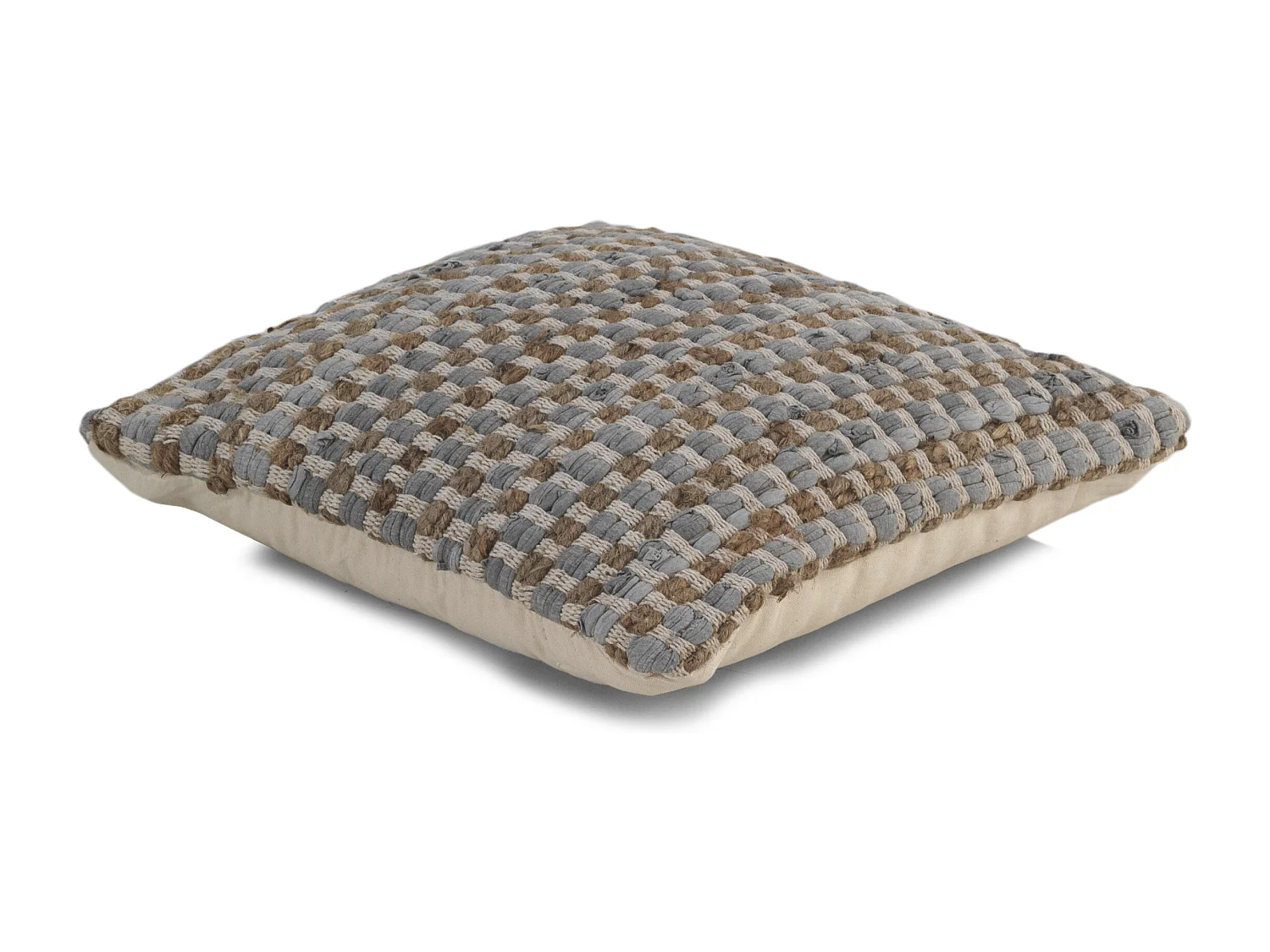 Hellgraues Kissen aus Baumwolle und Jute, 45 x 45 cm