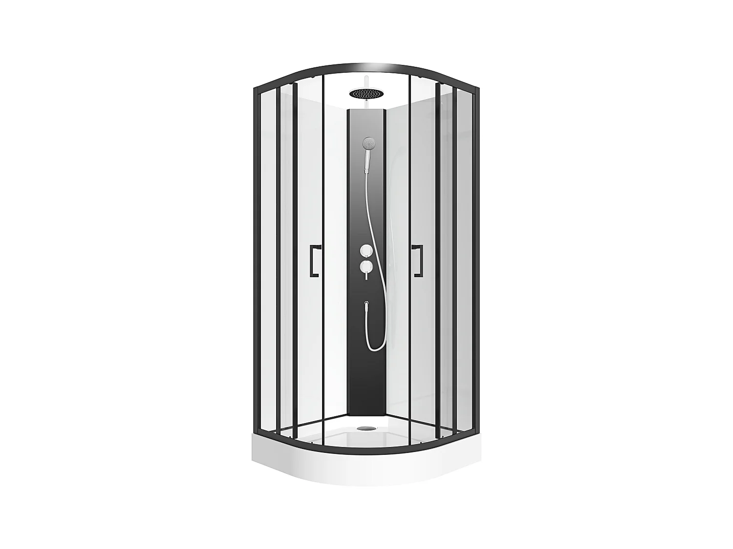 Douchecabine kwart cirkel - Aanpasbare hoogte - L90 x B90 x H213/232 cm - Zwart en wit - ROVATA