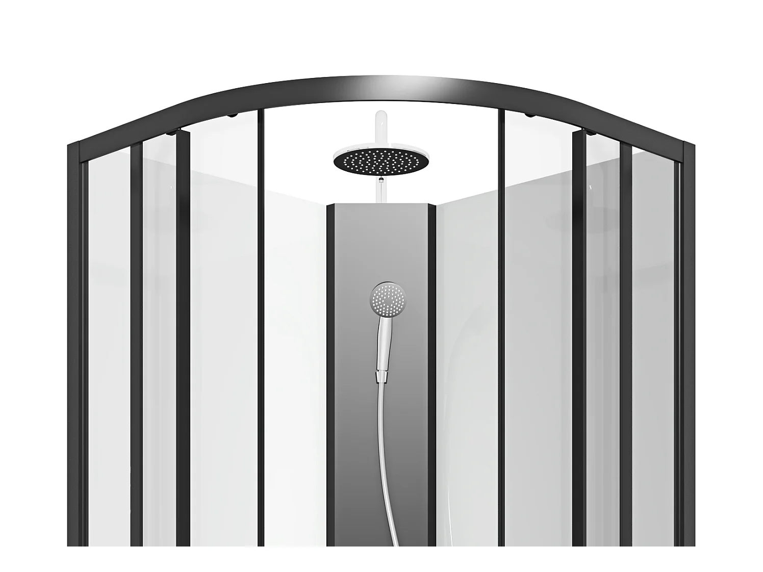 Douchecabine kwart cirkel - Aanpasbare hoogte - L90 x B90 x H213/232 cm - Zwart en wit - ROVATA