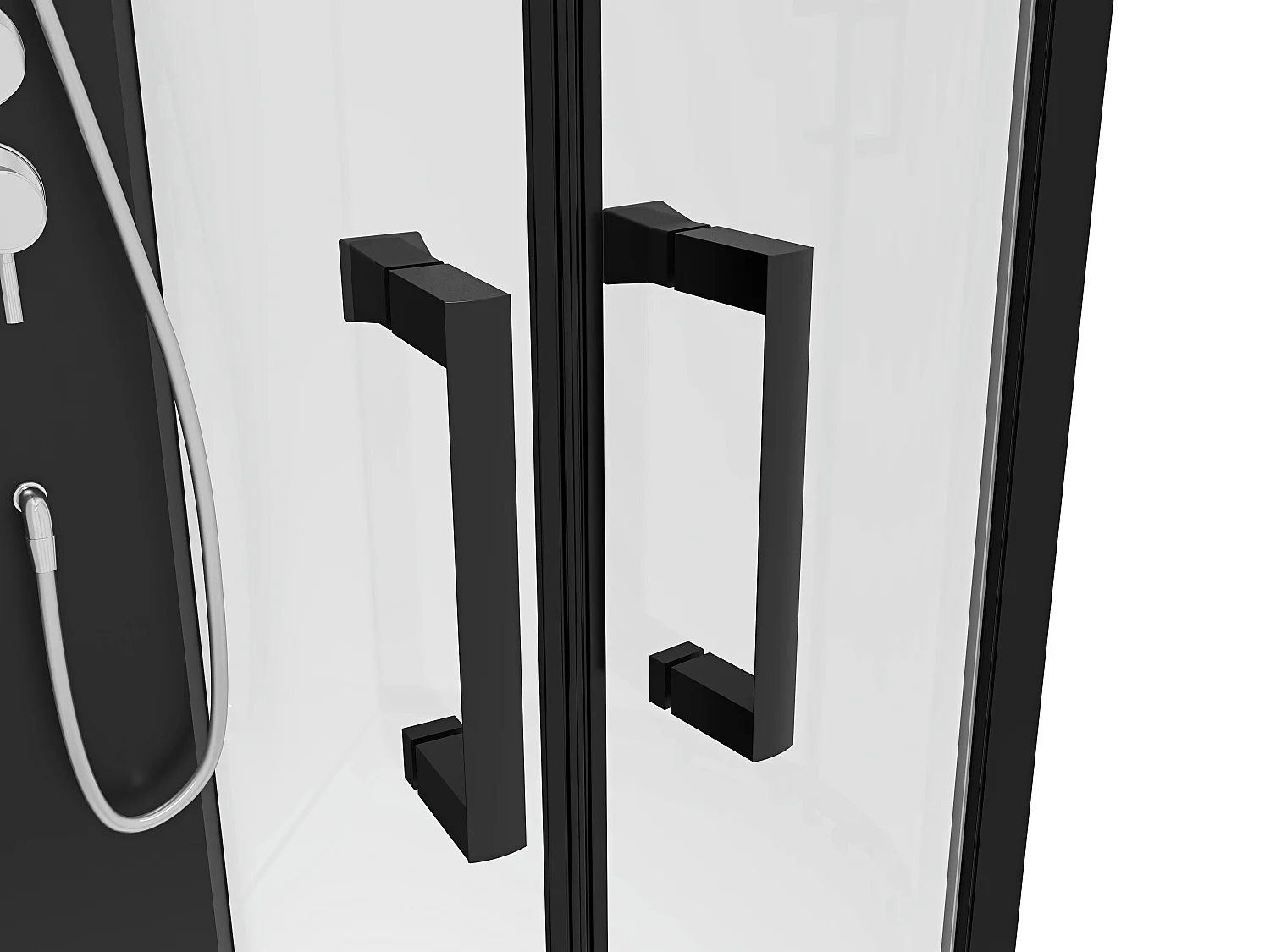 Cabine de douche quart de cercle - Hauteur ajustable - L90 x l90 x H200/220 cm - Noir et blanc - ROVATA