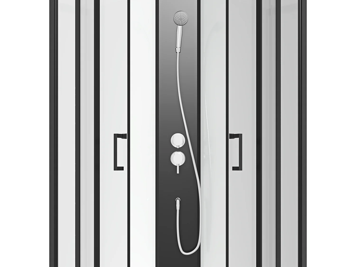 Cabine de douche quart de cercle - Hauteur ajustable - L90 x l90 x H200/220 cm - Noir et blanc - ROVATA