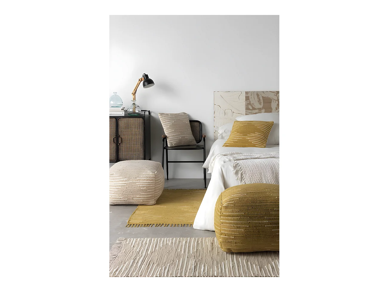 Pouf in cotone dorato 45x45x35 cm