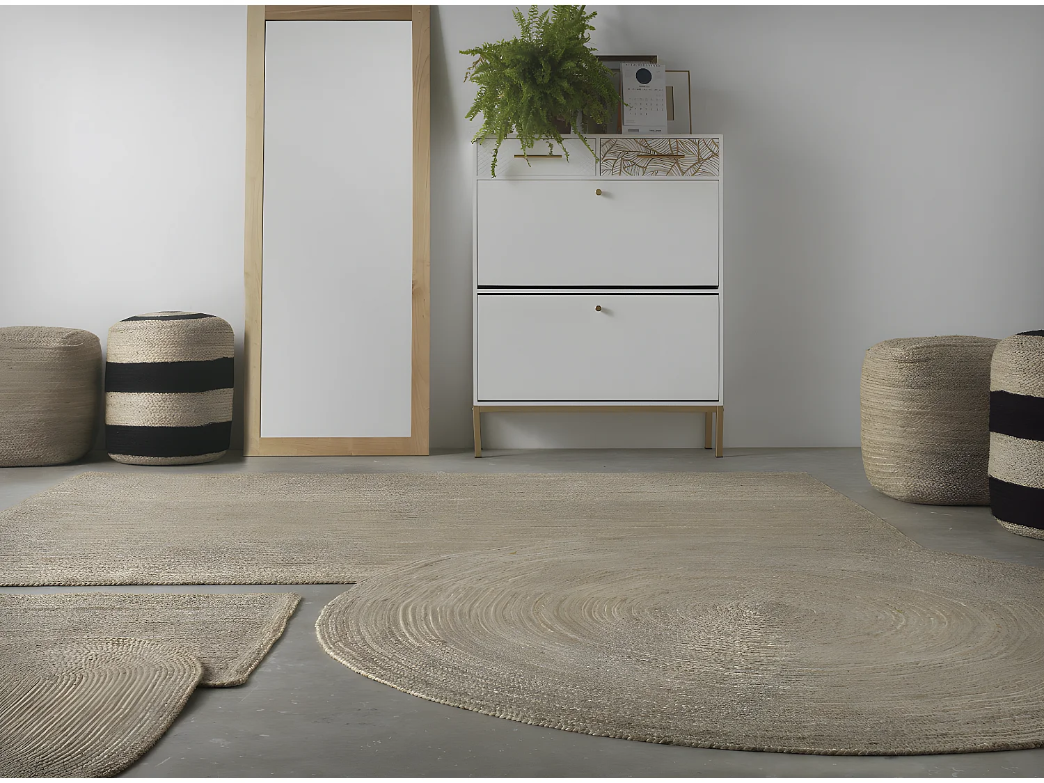 Pouf en jute naturel, coco et coton  40 cm de diamètre