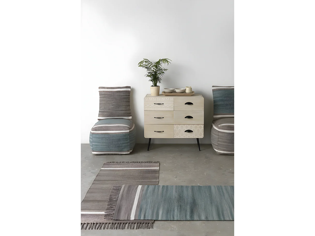 Pouf in cotone blu-verde 45x45x35 cm