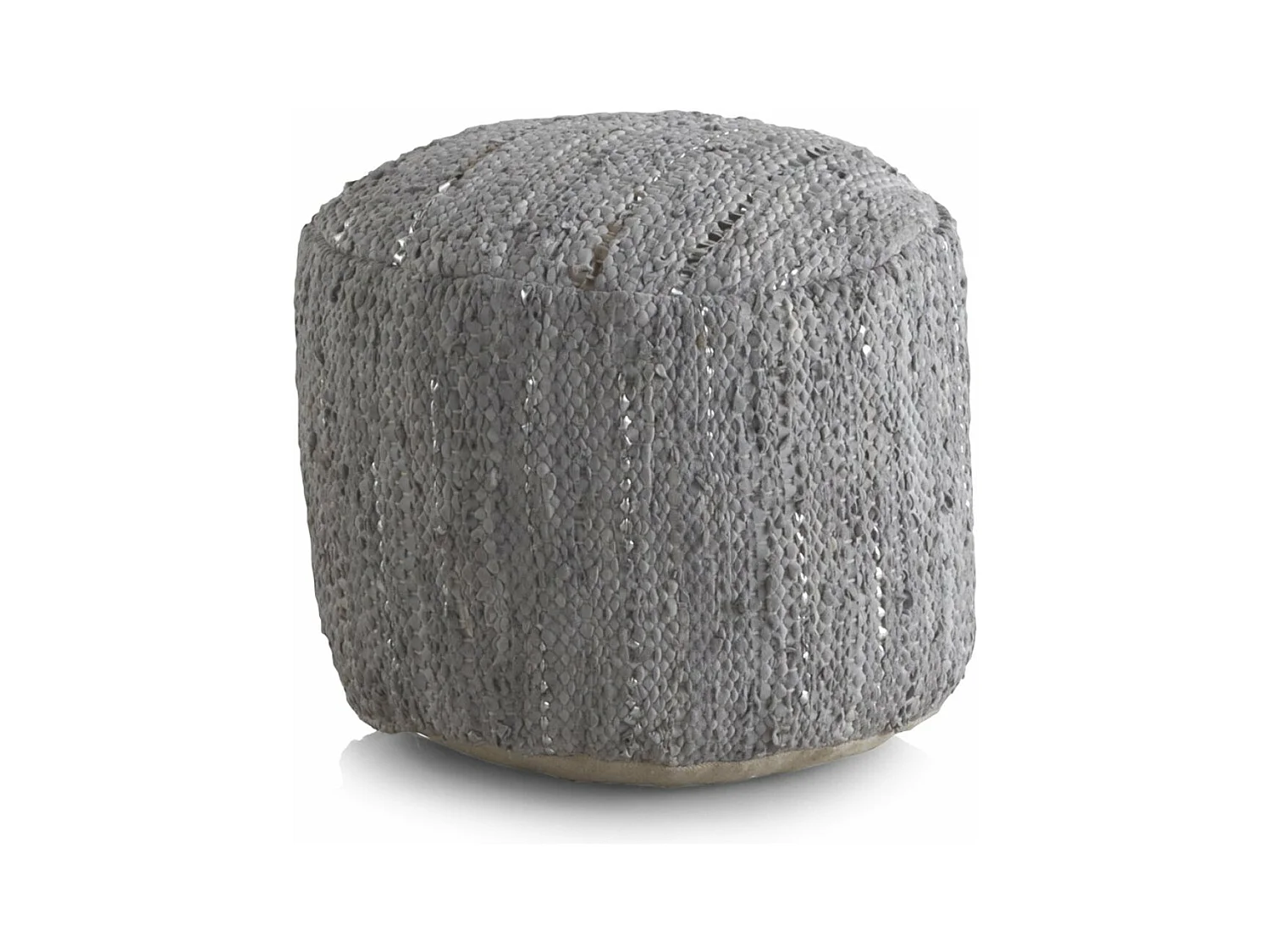 Pouf rond en cuir et coton 45 diam. x 35 cm