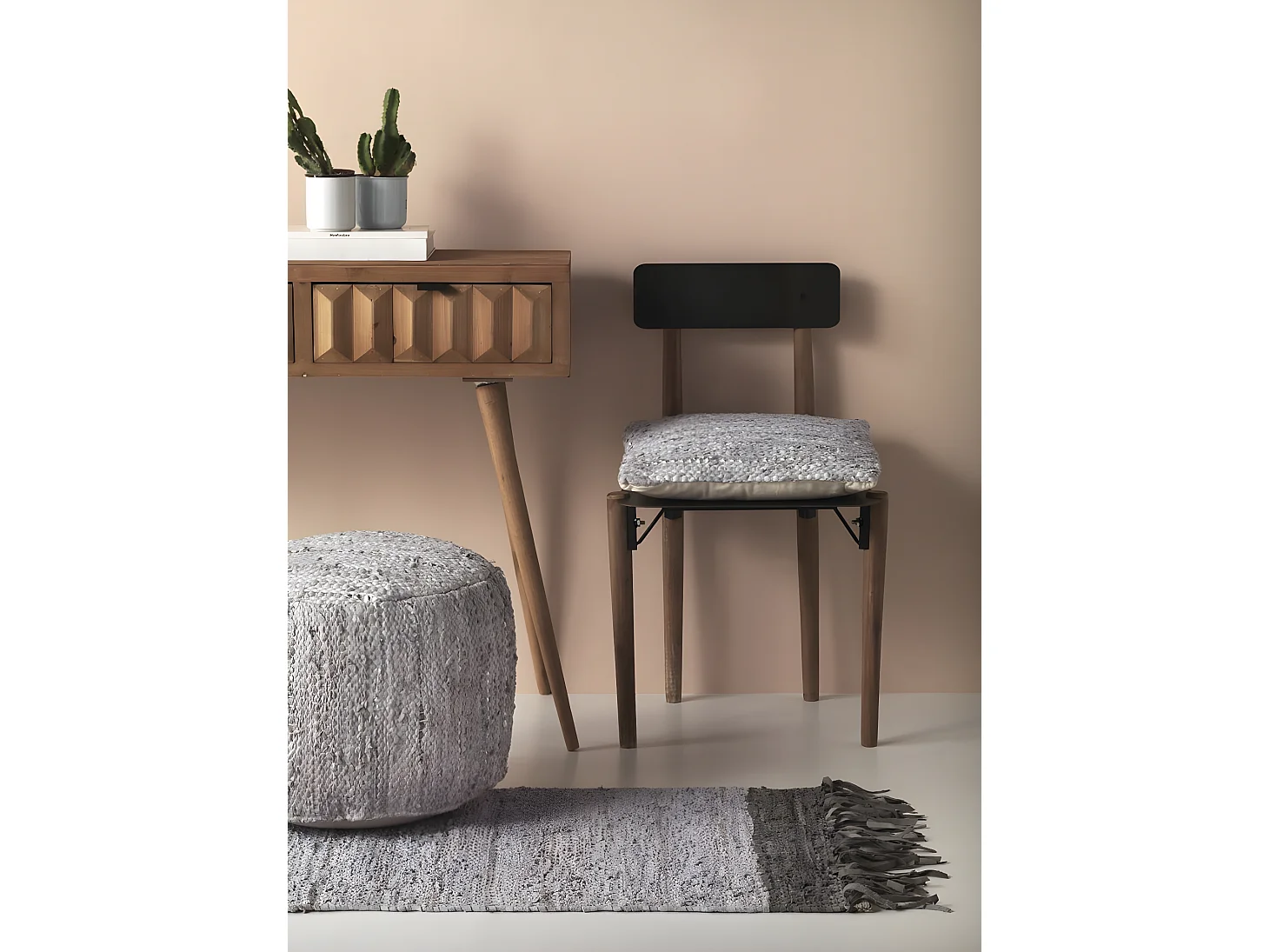 Pouf rond en cuir et coton  45 cm de diamètre