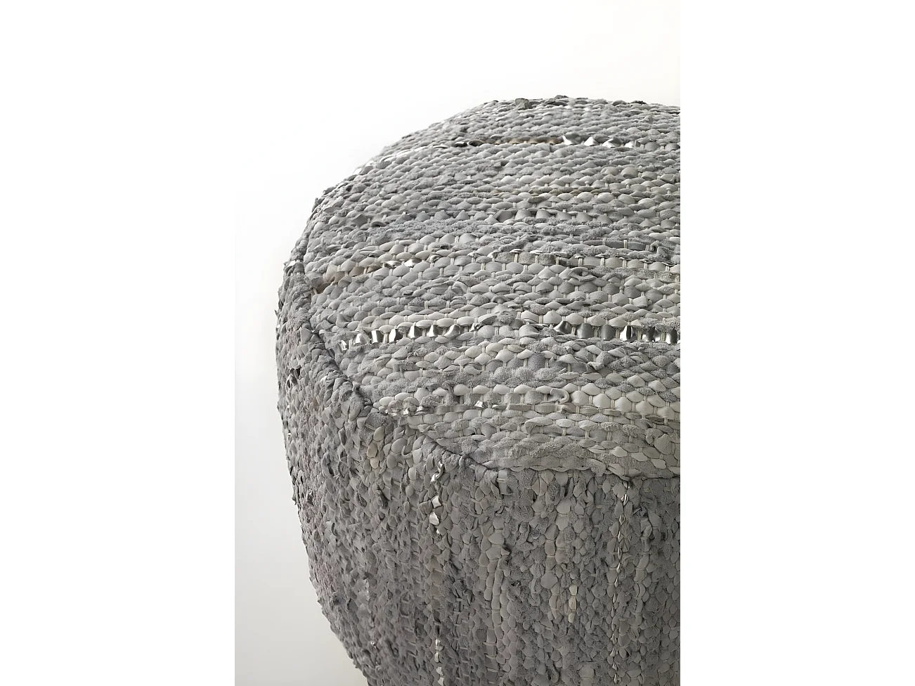 Pouf rond en cuir et coton  45 cm de diamètre