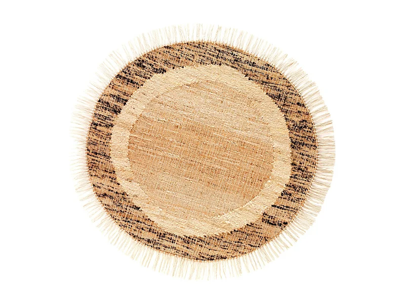 Juteteppich aus Wolle und Baumwolle, 120 cm Durchmesser.