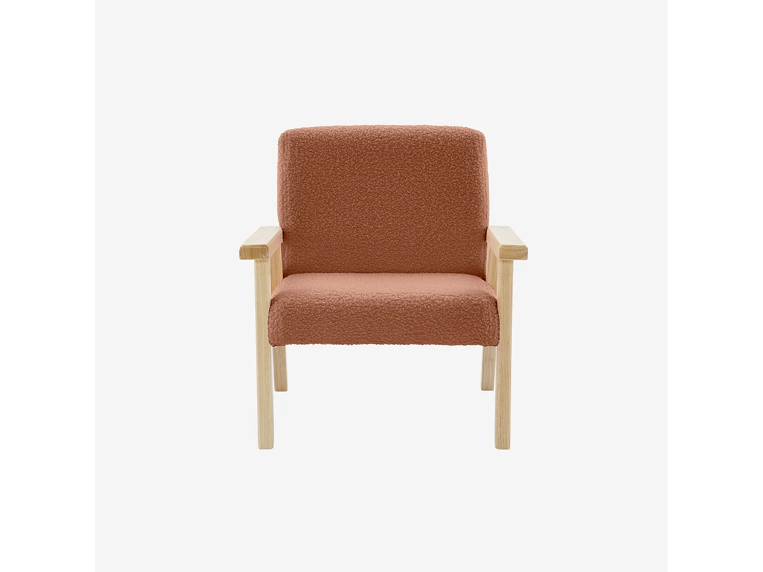 Fauteuil enfant en bois et tissu bouclette terracotta. ISAK L 47 x P 43.5 x H 50cm
