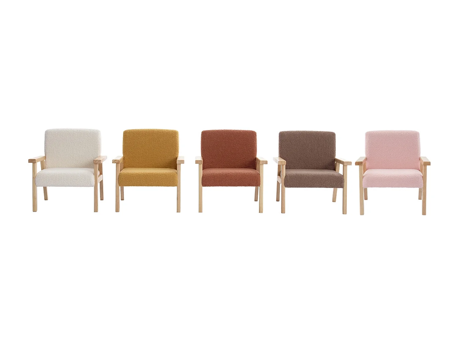 Fauteuil enfant en bois et tissu bouclette terracotta. ISAK L 47 x P 43.5 x H 50cm