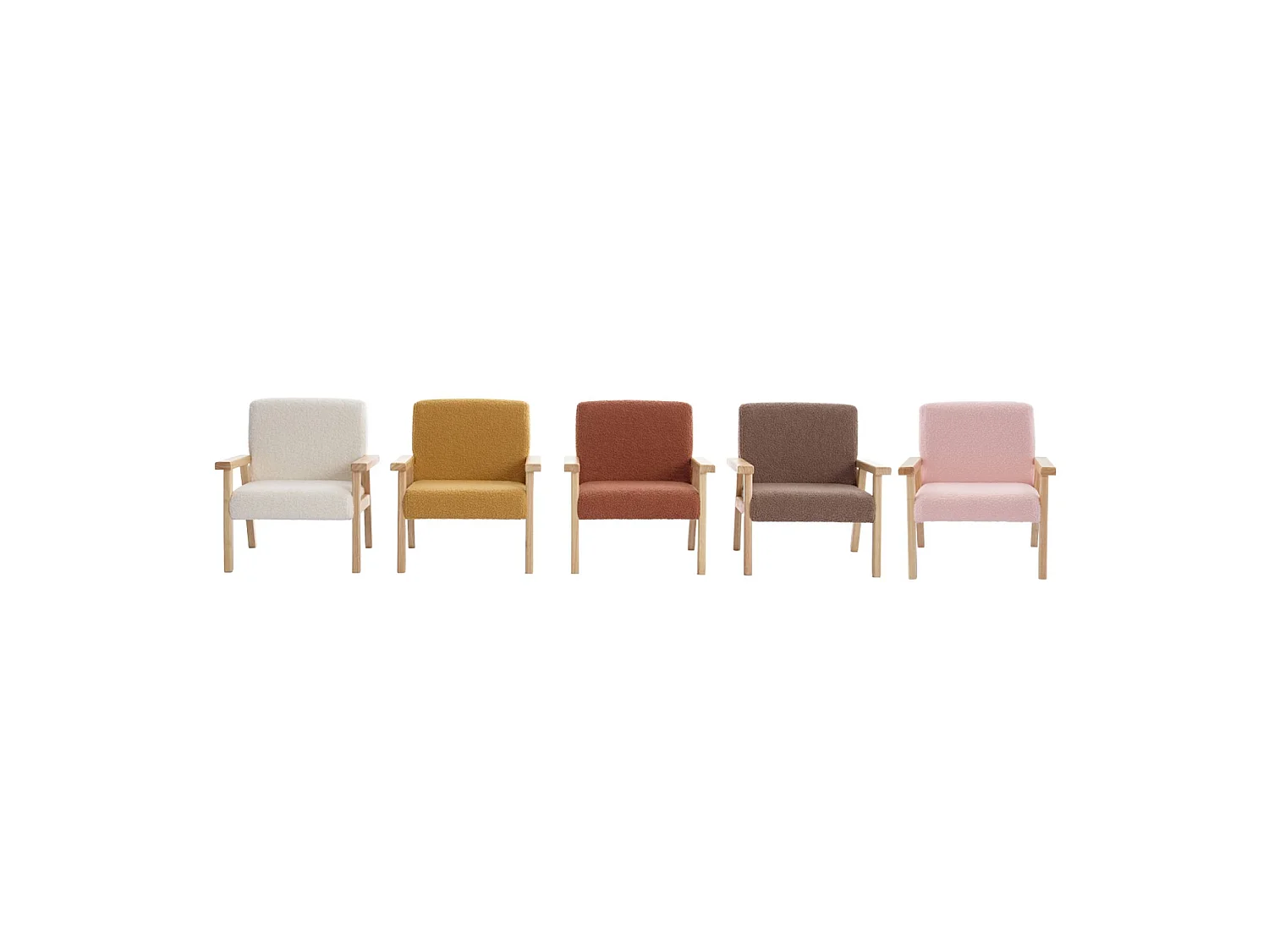 Poltrona scandinava per bambini in tessuto bouclé e legno di hevea Terracotta - 47x43.5x50 cm