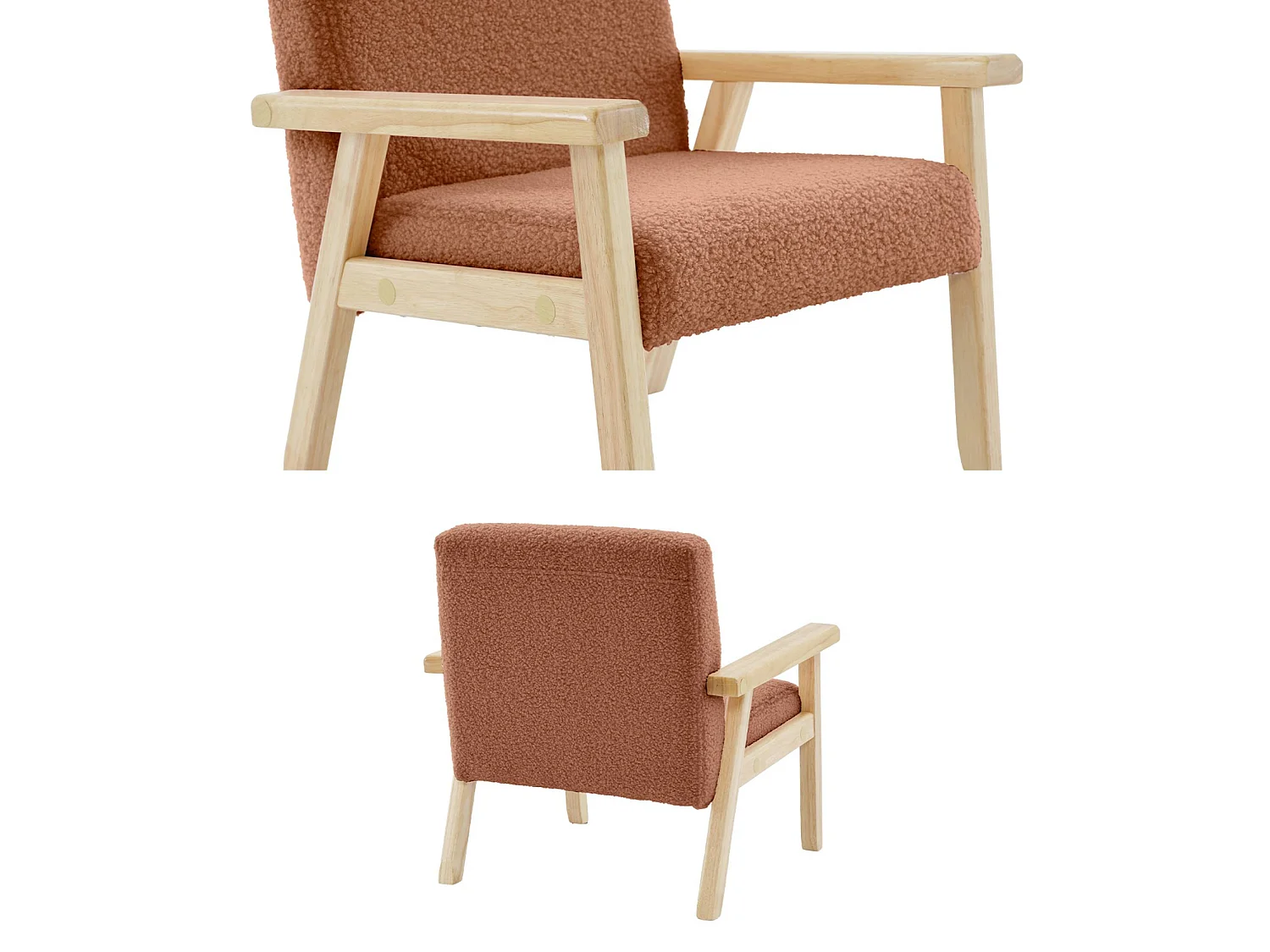 Poltrona scandinava per bambini in tessuto bouclé e legno di hevea Terracotta - 47x43.5x50 cm