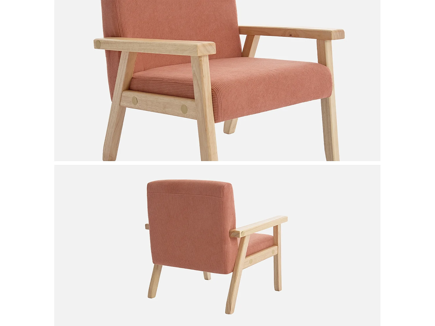 Fauteuil enfant en bois et velours côtelé terracotta. ISAK L 47 x P 43.5 x H 50cm