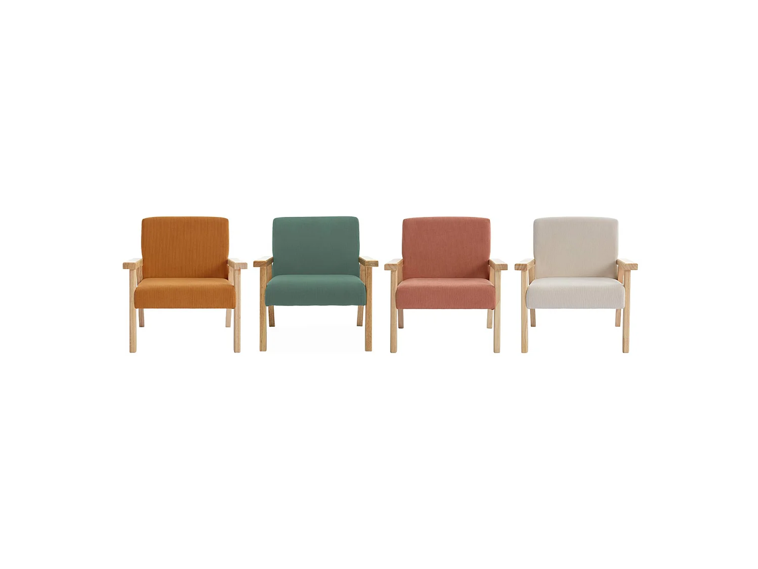 Poltrona scandinava per bambini in velluto a coste e legno di hevea Terracotta - 47x43.5x50 cm