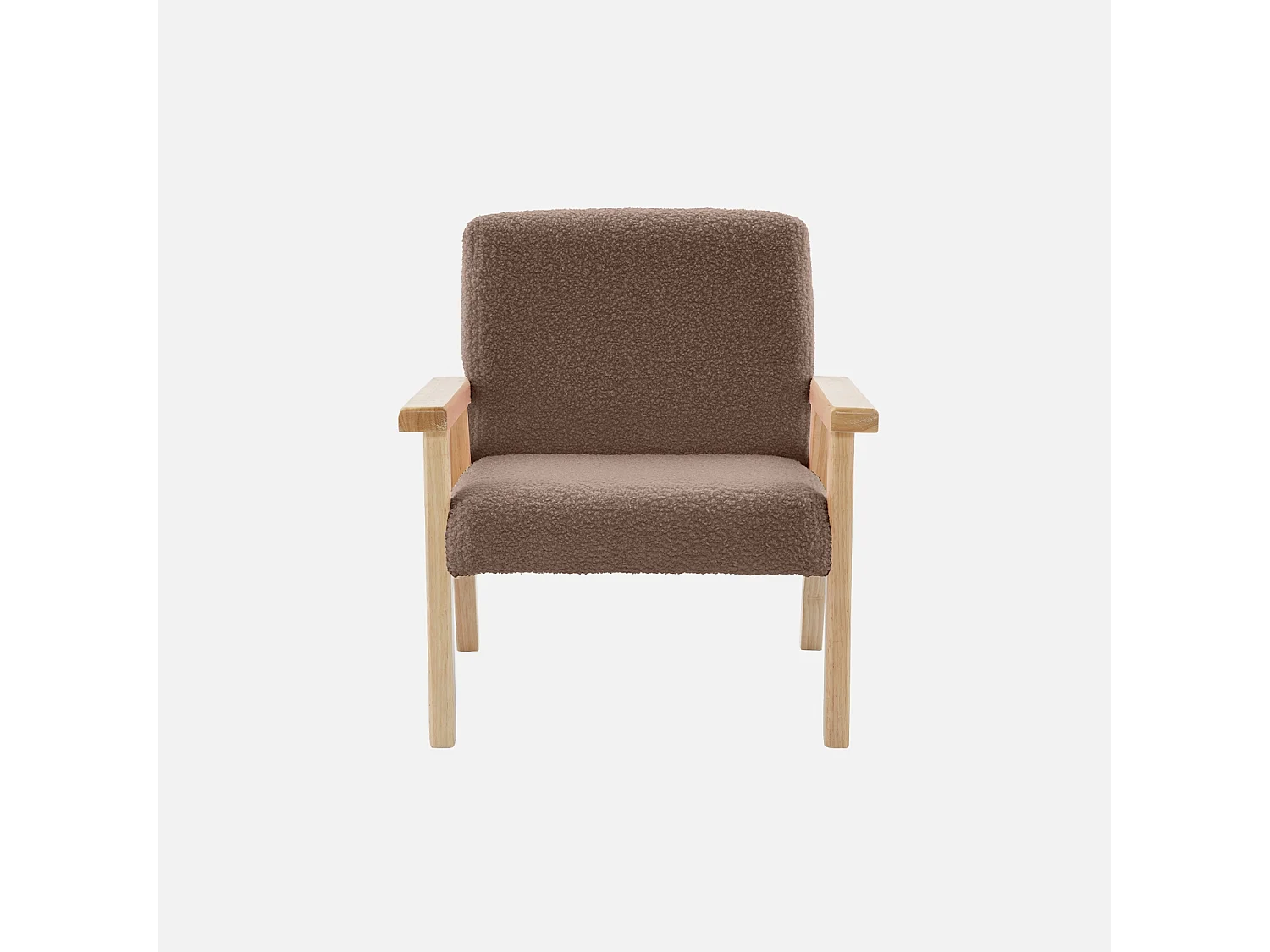 Fauteuil enfant en bois et tissu bouclette taupe. ISAK L 47 x P 43.5 x H 50cm