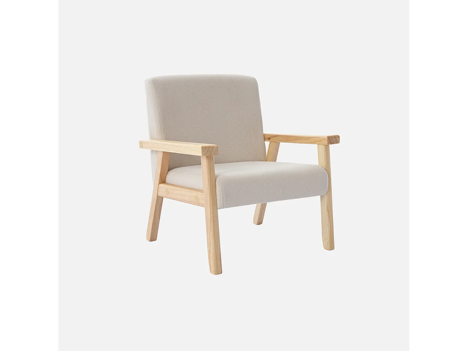 Fauteuil enfant en bois et velours côtelé crème. ISAK L 47 x P 43.5 x H 50cm