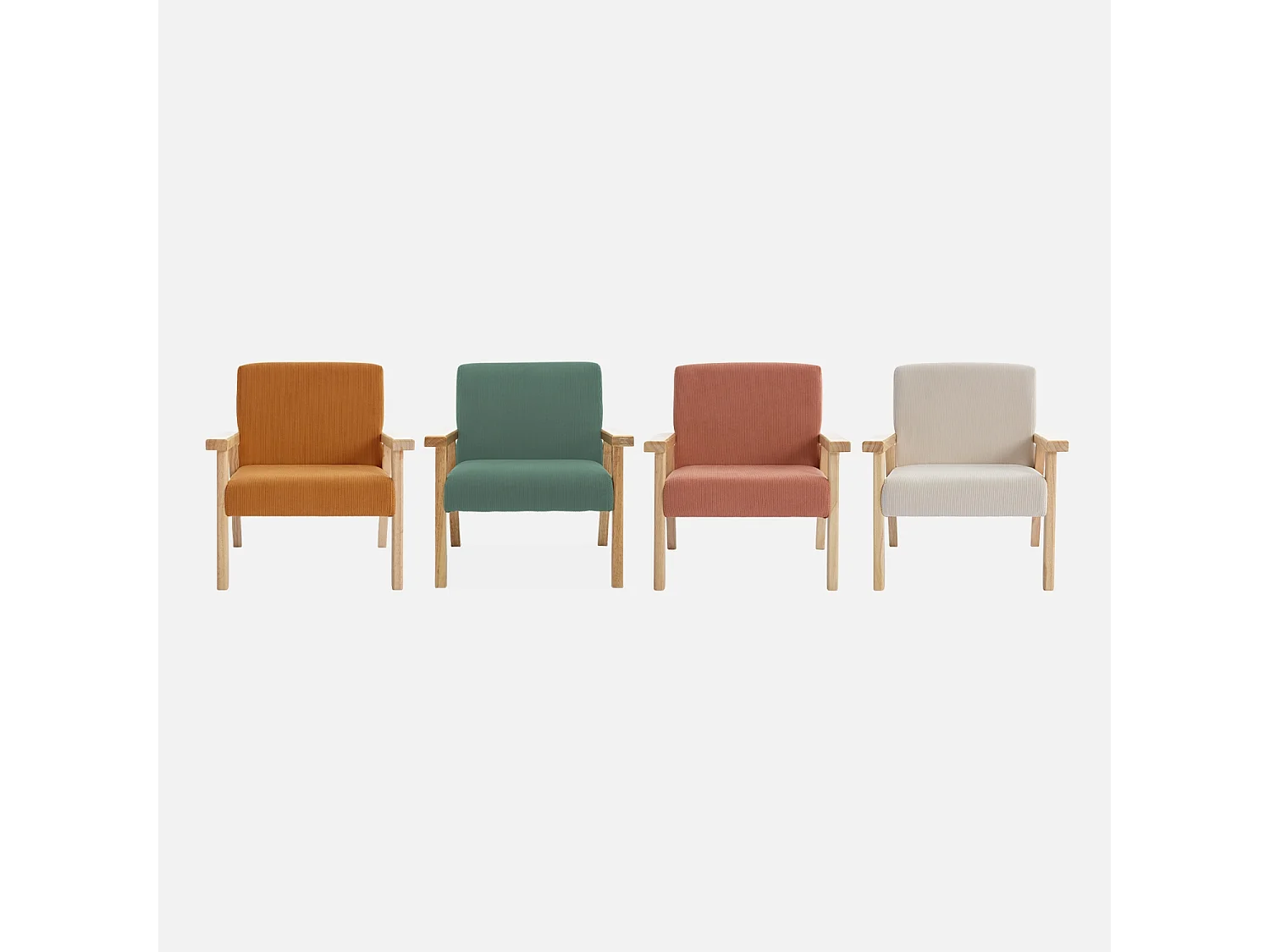 Fauteuil enfant en bois et velours côtelé crème. ISAK L 47 x P 43.5 x H 50cm