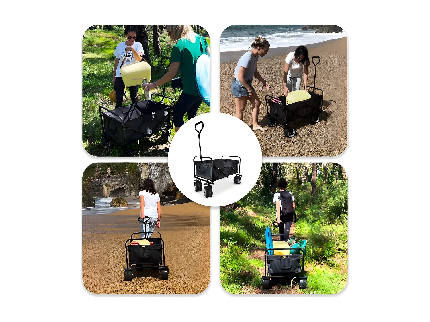 Chariot de Transport Pliable Campcruiser - Utilitaire Tout terrain Camping, Plage, Jardin 93 x 56 x 122 cm - Charge 80Kg