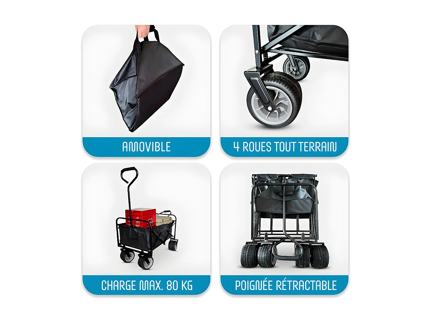 Chariot de Transport Pliable Campcruiser - Utilitaire Tout terrain Camping, Plage, Jardin 93 x 56 x 122 cm - Charge 80Kg