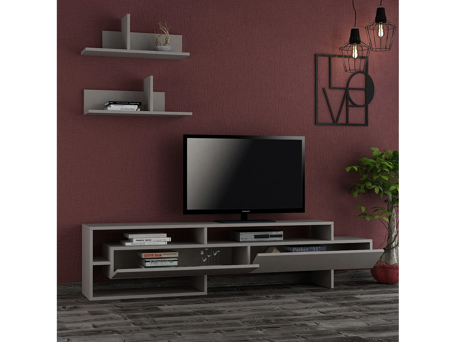 Mobile TV 2 ante con 2 mensole a muro L180 cm - Gara