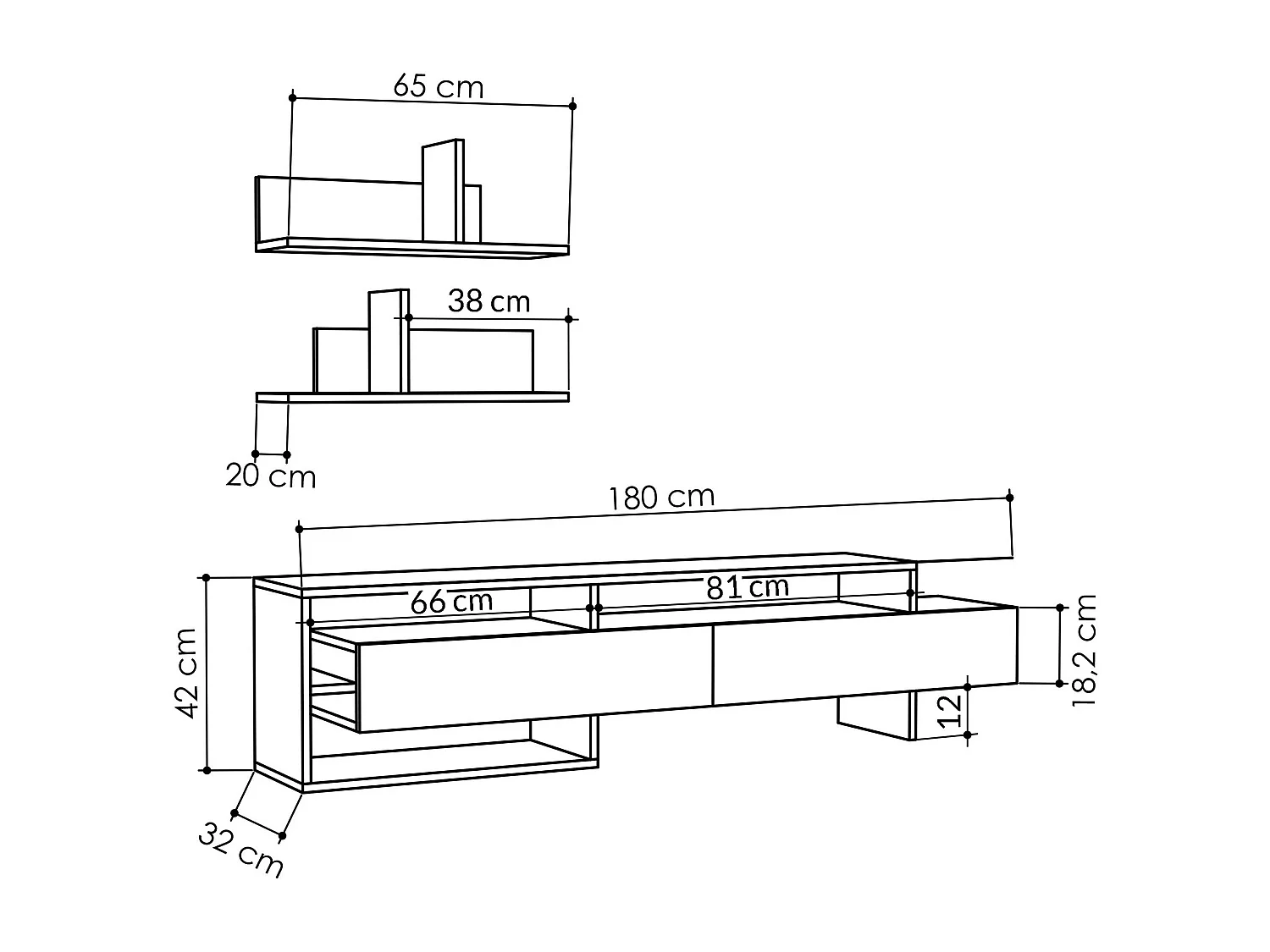 Mobile TV 2 ante con 2 mensole a muro L180 cm - Gara