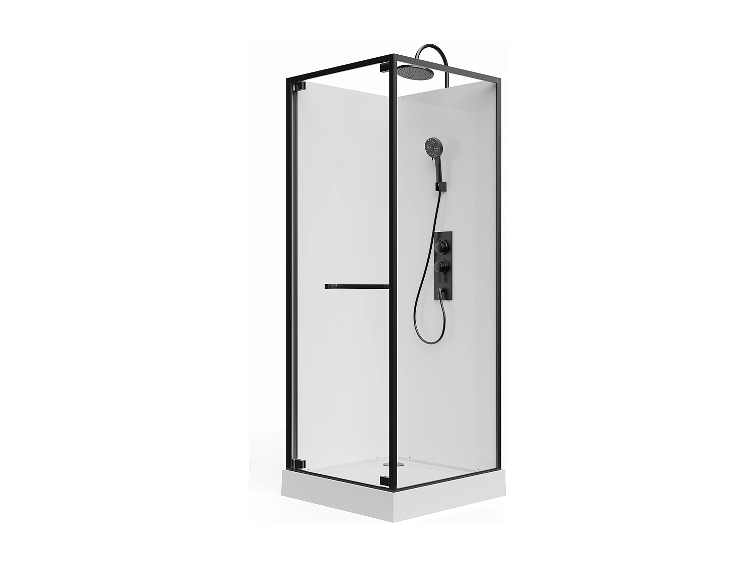 Kabina prysznicowa z dwustronnie montowanymi drzwiami - Regulowana wysokość - Biały i czarny - szer. 80 x gł. 80 x wys. 213/232 cm - BADONI