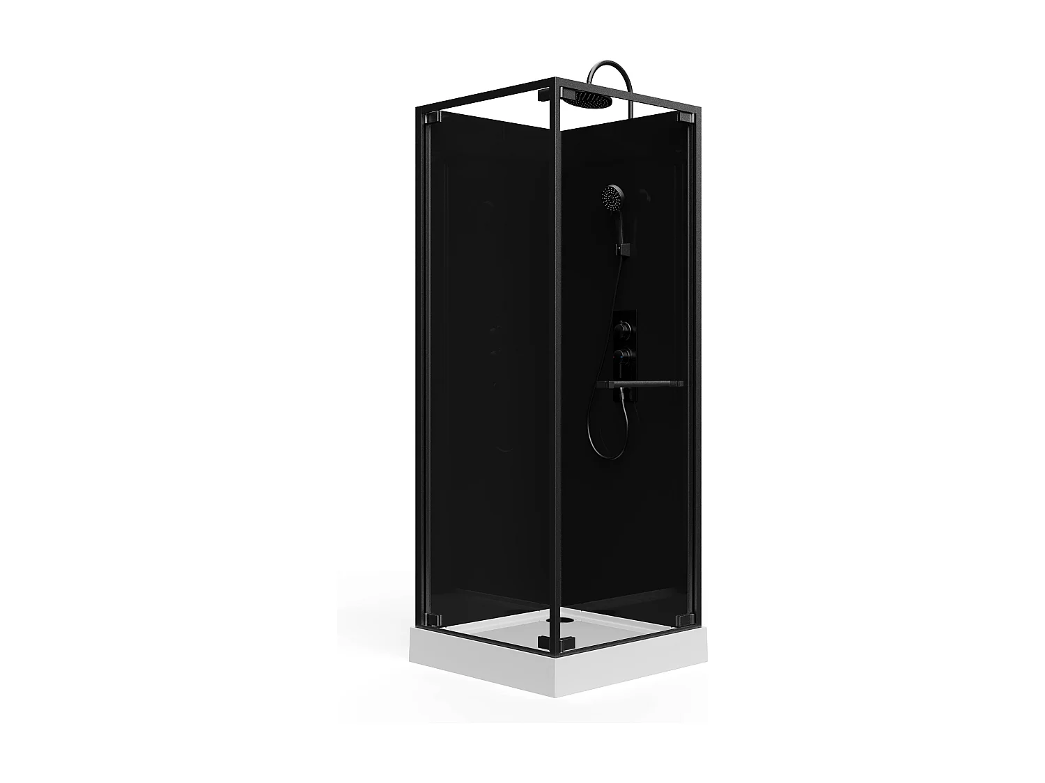 Cabine de douche installation réversible - Hauteur ajustable - Noir - L80 x l80 x H209/229 cm - BADONI