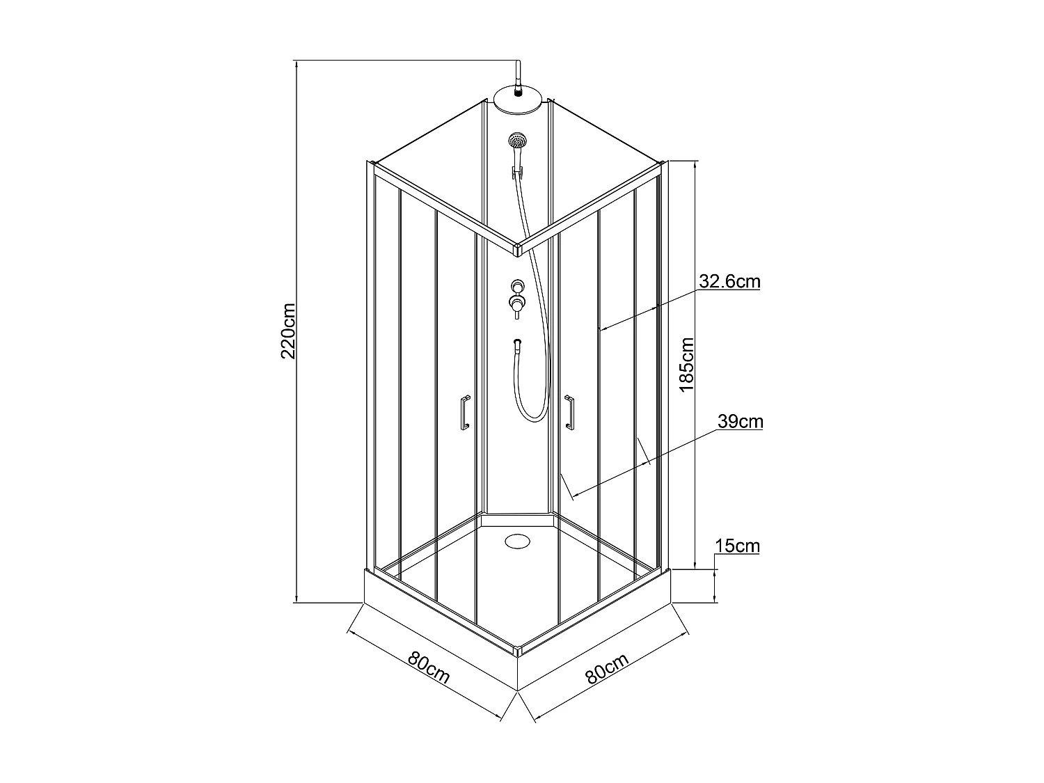 Cabine de douche carrée - Noir et blanc - L80 x L80 x H220 cm - SAMABI