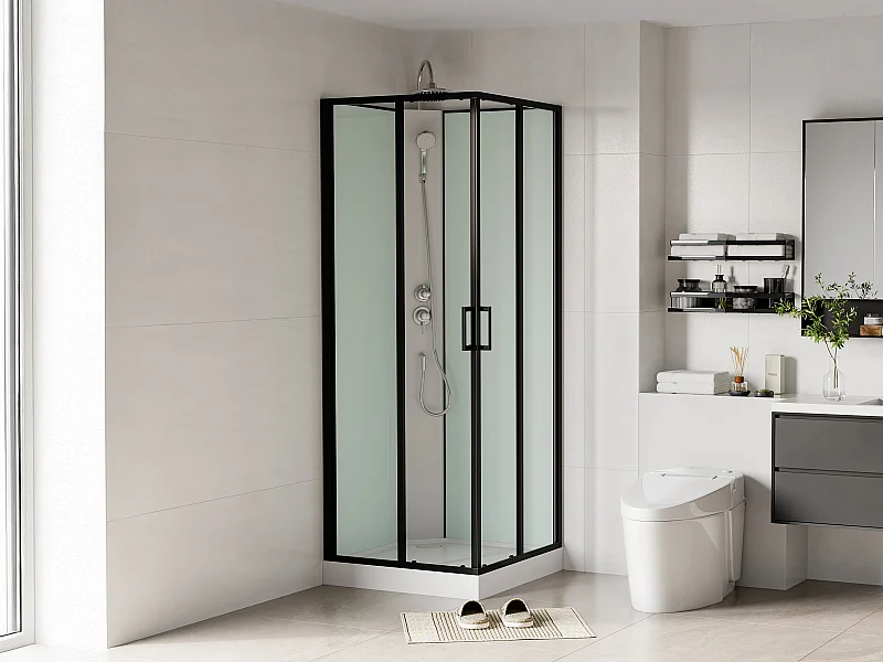 Cabine de douche carrée - Noir et blanc - L80 x L80 x H220 cm - SAMABI