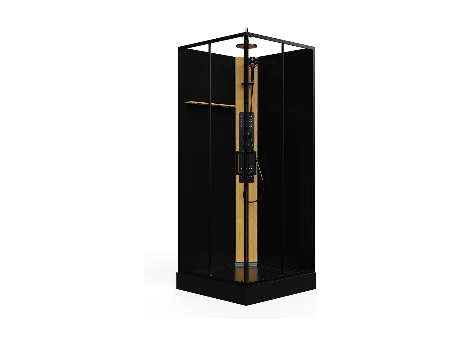 Cabine de duche de hidromassagem quadrada com painel em bambu preto C90 x L90 x A225 cm - DESULO