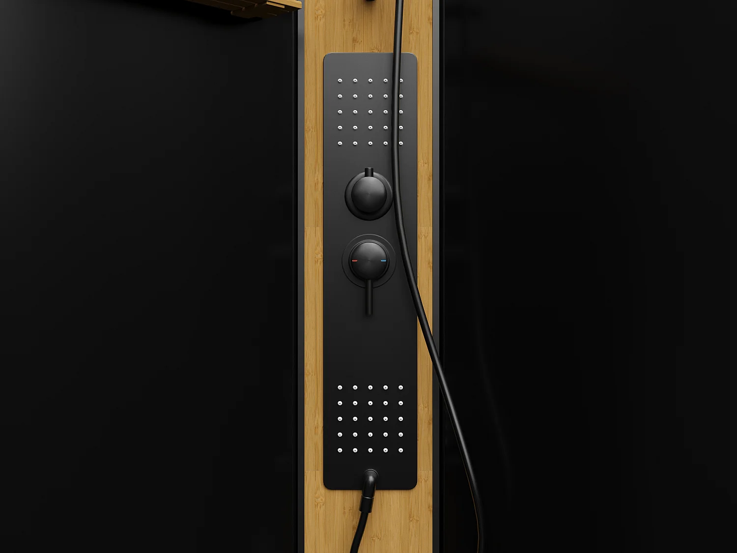 Cabine de duche de hidromassagem quadrada com painel em bambu preto C90 x L90 x A225 cm - DESULO